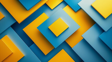 Interlocking yellow and blue square panels create an abstract pattern with a textured appearance, exhibiting contrast and repetition - Generative AI