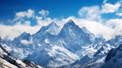 Fototapeta na wymiar Panoramic view of the snowy mountains in the Caucasus region.