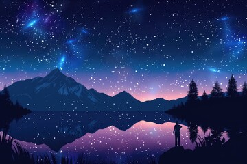 A man standing on a rock looking at the stars in the sky. Suitable for outdoor and nature concepts