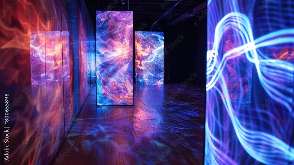 Aufkleber a room filled with various colored lights, perfect for adding a vibrant touch to any project