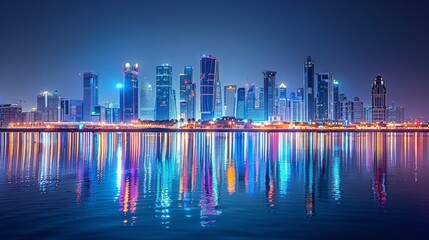 Abu Dhabi skyline at night, UAE, waterfront lights