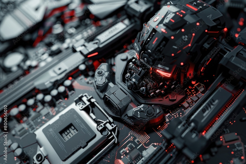 Poster detailed close up of a computer motherboard. suitable for technology concepts