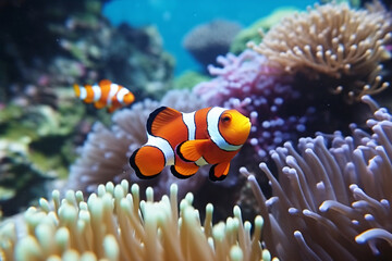 Colorful Underwater World with Clownfish and Coral