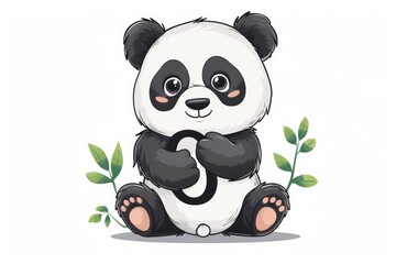 Obraz premium Cute cartoon panda bear sitting on the ground, suitable for children's illustrations