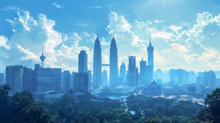 Kuala Lumpur skyline featuring the Petronas Towers, modern and traditional mix