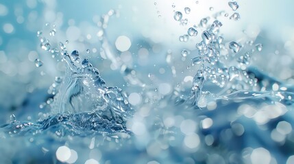 backdrop of clean water splashed with bubbles with light blue background