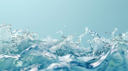 backdrop of clean water splashed with bubbles with light blue background