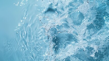 Obraz premium backdrop of clean water splashed with bubbles with light blue background