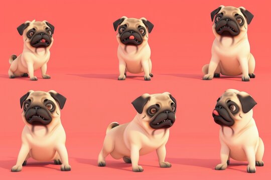 Collection of pug dog photos with various expressions, perfect for pet lovers or animal-themed projects