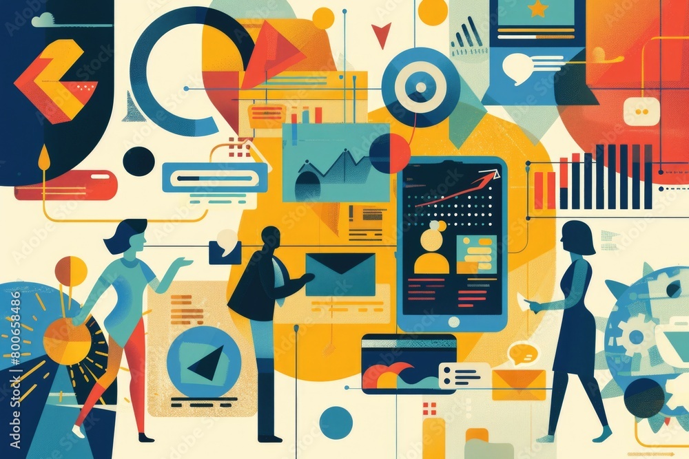 Poster group of people standing in front of a large screen, suitable for business presentations