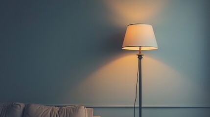 A lamp sitting on a table next to the couch, AI
