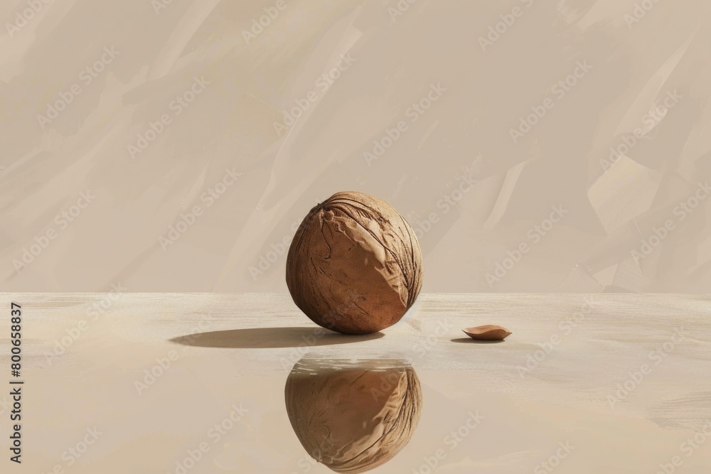 Fototapete A single nut shell resting on a table. Suitable for various concepts