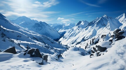 Panoramic view of the mountains in winter. Caucasus, Georgia.