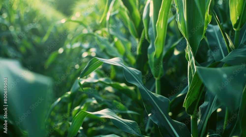 Poster a detailed view of a corn field. suitable for agricultural concepts