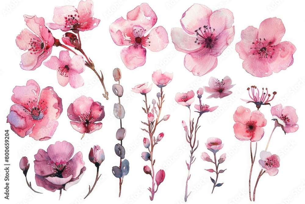 Poster beautiful pink flowers on a clean white background, perfect for adding a pop of color to any project