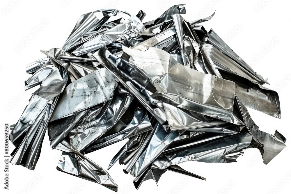 Poster A pile of silver foil on a white background. Suitable for various design projects