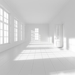 wide empty room in perspective with drawing structure lines in white colors and nice light