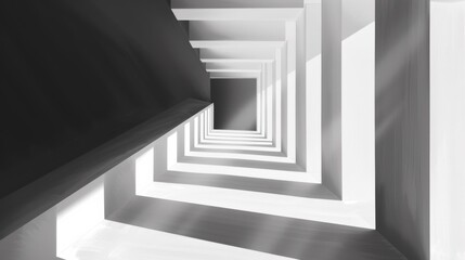 Obraz premium A long hallway with a lot of windows and sunlight coming through, AI