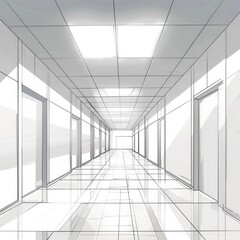 wide empty room in perspective with drawing structure lines in white colors and nice light