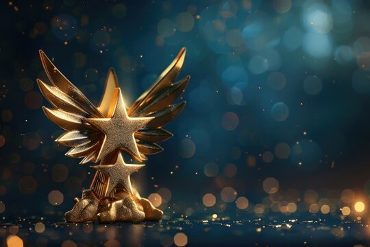 A prestigious golden star award displayed on a table. Suitable for awards ceremony concepts