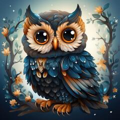 Fototapeta premium Watercolor Owl vector, clipart Illustration, Generative Ai