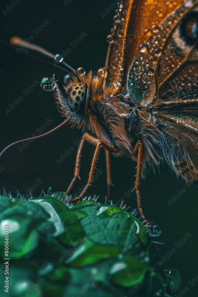 Poster close-up of a butterfly resting on a leaf, perfect for nature-themed projects
