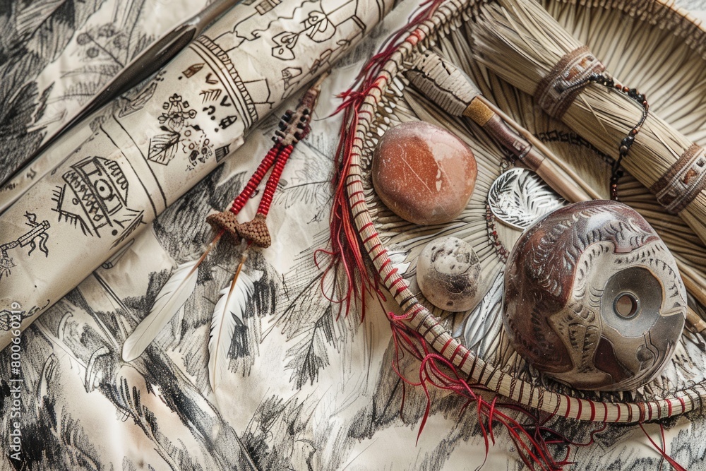 Poster A busy table filled with various items. Great for illustrating organization or chaos