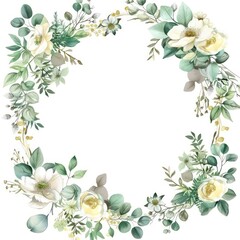 Naklejka premium round floral frame crown shaped in light watercolors isolated on a white background