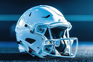 A generic white football helmet designed for American football, representing safety and protection during the game - Powered by Adobe