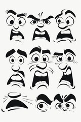 Fototapeta premium Collection of cartoon faces showing various emotions. Ideal for educational materials or children's books