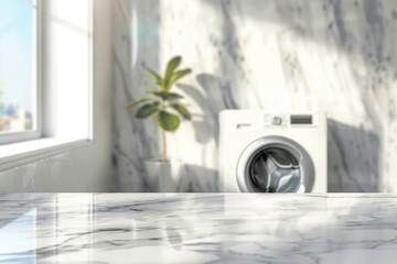 White washer sitting next to a window, suitable for household and cleaning concept