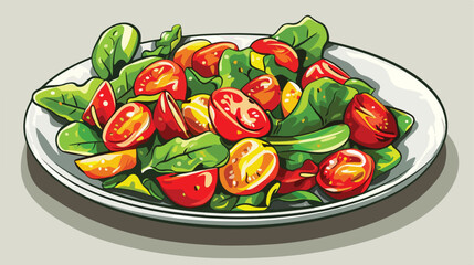 Plate with tasty salad on grey background Vector illustration