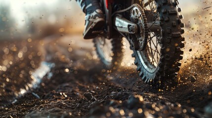 A person riding a dirt bike in the mud. Suitable for outdoor sports and adventure concepts