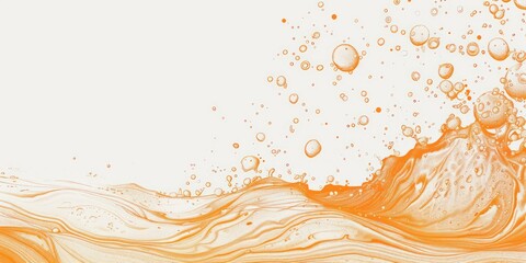 orange monochromatic background with fluid concept, bubbles, water, like a flow of lava of a volcano on a white background