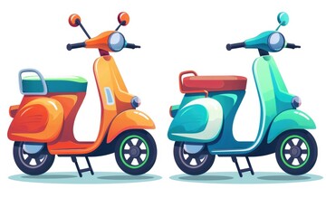 Obraz premium Two motor scooters parked side by side. Great for transportation concept