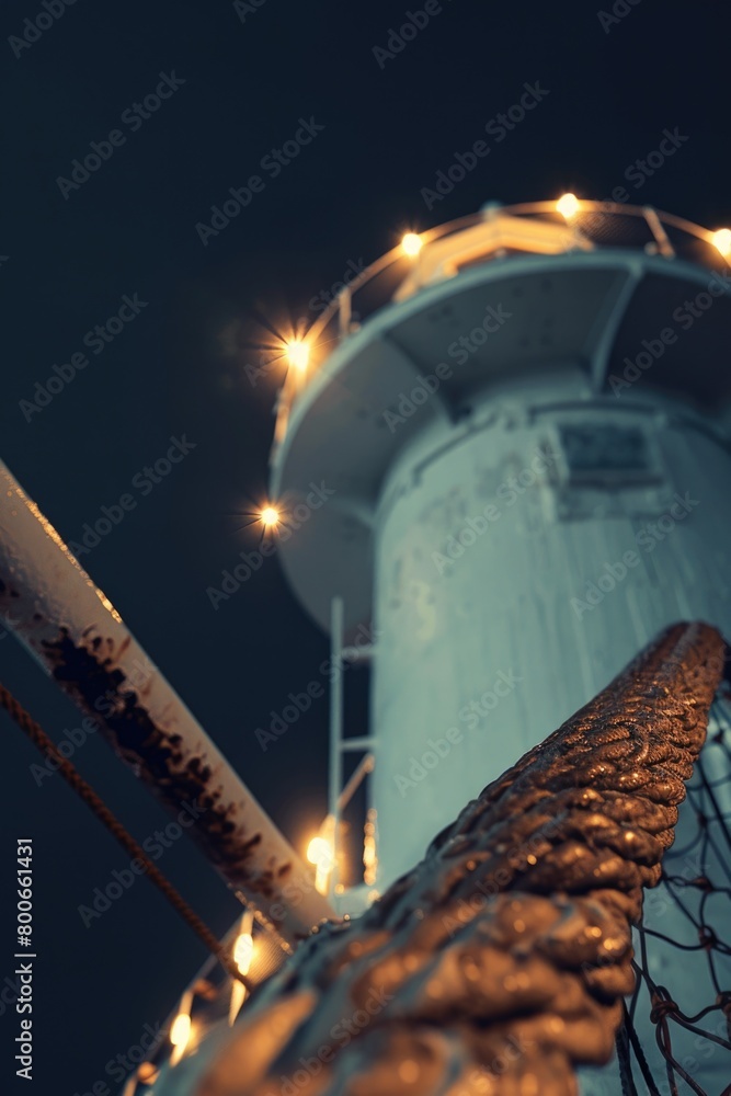 Poster close up of a metal fence with a light tower in the background. suitable for industrial or security 