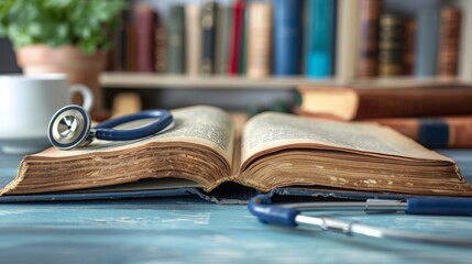 Medical Book With Stethoscope in Clinic