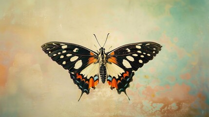 A majestic butterfly captured in miniature, its delicate wings showcased against a pastel...