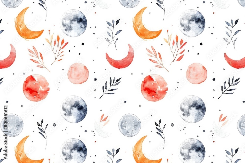 Poster moon and leaves watercolor pattern, suitable for various design projects
