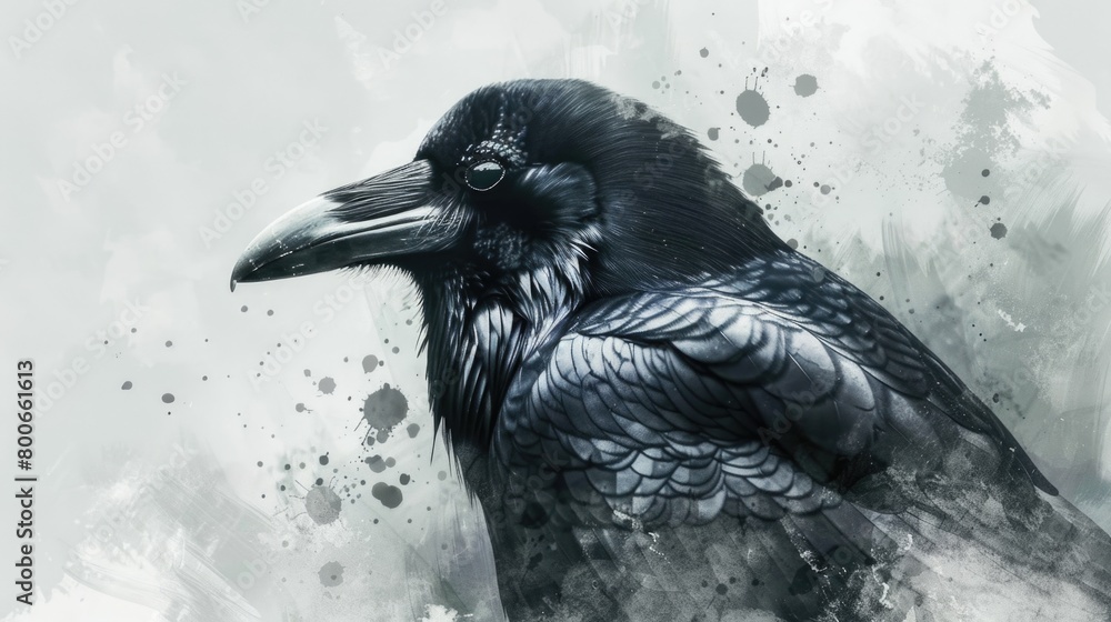 Poster a painting of a black bird on a white background. perfect for various design projects