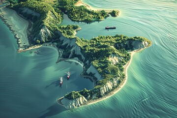A serene image of a small island in calm waters. Suitable for travel brochures