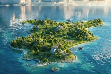 A solitary island surrounded by vast ocean. Ideal for travel brochures