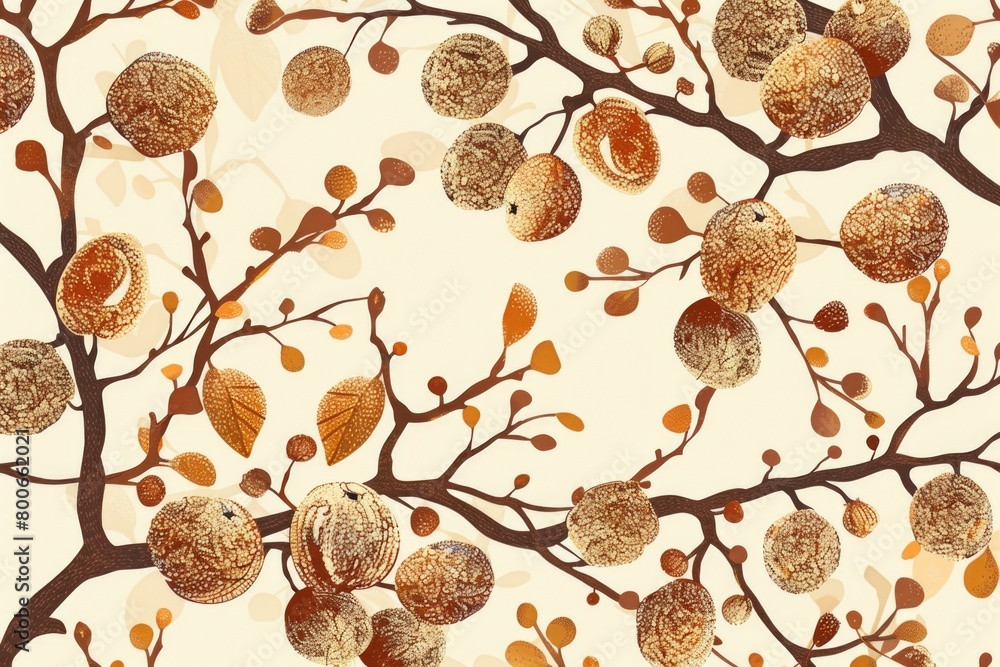 Poster A simple yet elegant pattern of leaves and branches on a white background. Ideal for use in nature-themed designs or as a background element