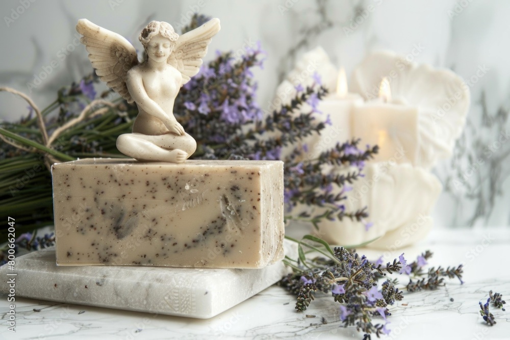 Poster a soap bar resting on a marble block. suitable for bathroom or spa concepts