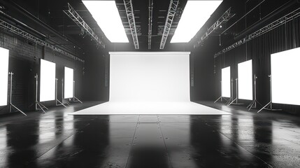 blank white canvas in dark background studio
