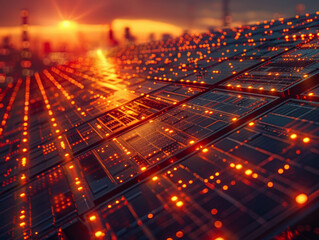 circuit board city at sunset