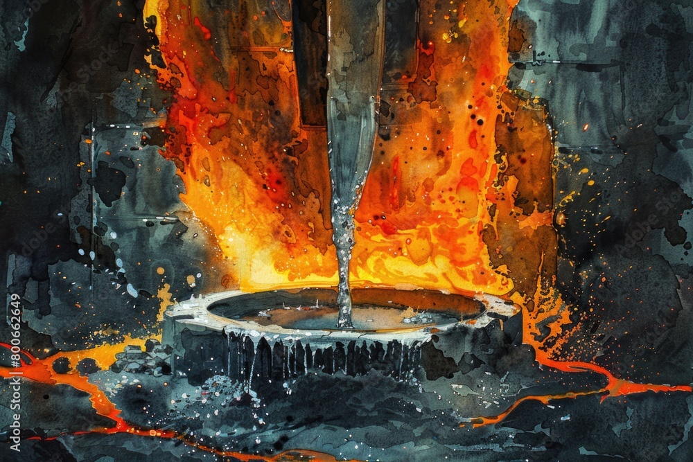 Poster a painting of a knife sticking out of a fire. suitable for various artistic projects