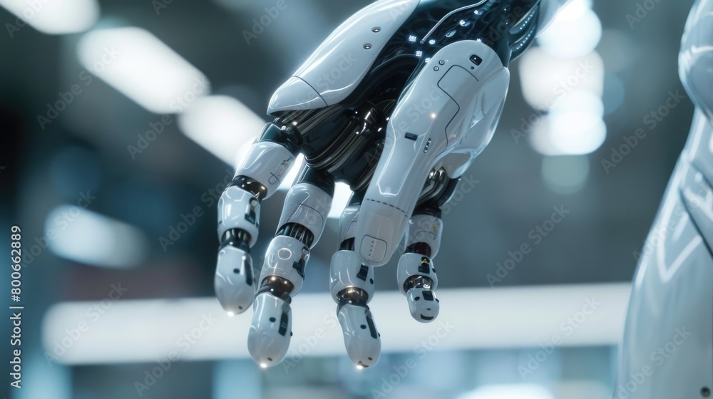 Poster Detailed close up of a robot's hand, suitable for tech and robotics concepts