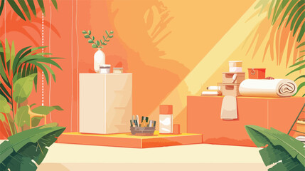 Podiums with tailors supplies on orange background Vector