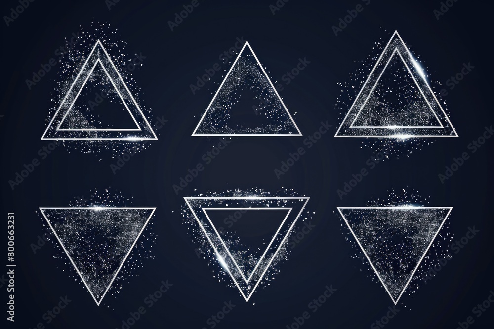Poster Four sparkling triangular shapes with stars. Ideal for graphic design projects